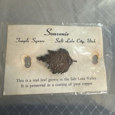 Vintage Temple Square, Salt Lake City, UT real leaf copper Pin Brigham Young picture