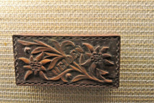 Antique Swiss Wood Carved Stamp Box, Desktop,3 Slots, Hinged, Heiden picture