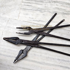 Blacksmith Long Jaw Tongs Set Of 3 Forge Heavy Hammer Anvil Tools Knifemaking picture