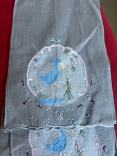 Vintage Hand Embroidery Appliqué &  Organdy Linen Guest Hand Towel Gray - Stork picture