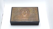 Vintage Soviet USSR Stamping Plaque Chasing Brass Girl Box Coffer Wooden Old picture