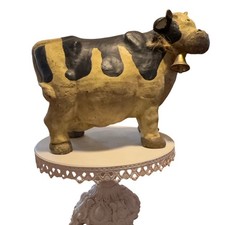Vintage Papier Mache Cow Sculpture: Mexican Folk Art with Brass Bell picture