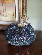 Christian Siriano Halloween Gothic Fall Velvet Pumpkin Sequin Mantel Decor 10x10 picture