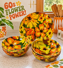 Rare Retro 1960s Flower Power 9 Piece Salad Bowl Set Vintage MCM Fiberglass picture