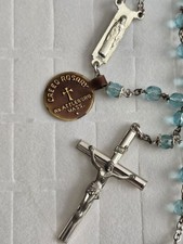 Vtg Creed Sterling Silver Rosary Blue Faceted Glass Beads NOS Attleboro NEW Tag picture