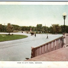 c1910s Denver, CO City Park Walkway Lamp Post Carriage Postcard picture