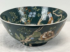 Vtg Chinese Hand Painted Floral Bowl 10” Diameter Bird Porcelain Marked picture