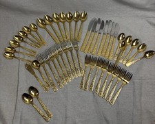 48pc Vintage CELLINI ROMANESQUE Gold Plated Stainless FLATWARE *Damage*  picture