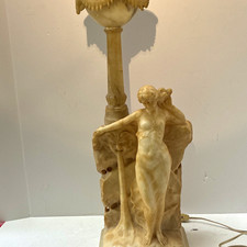 Rare Antique G. Mascagni Italian Alabaster Figural Lamp Nude Maiden Fountain 21  picture