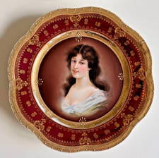 Antique Royal Vienna Style Porcelain Cabinet Red Gold Portrait Plate Amicitia picture