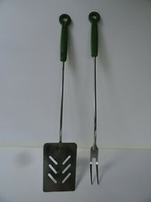 Vintage Ekco Grilling BBQ Set Fork & Slotted Spatula Green Handles Utensils picture