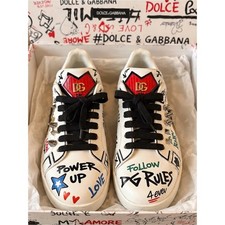 Dolce & Gabbana Portofino Graffiti Studded Leather Sneakers D&G Made in Italy picture