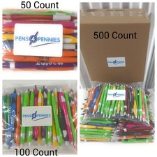 Bulk Misprint Pen Lots: JAVA Style Slimster BRIGHT COLORS Click Pens 50/100/500 picture