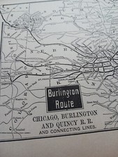 ☆1895 train map THE BURLINGTON ROUTE Chicago Burlington Quincy railroad station picture