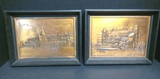 2 VTG Copper Relief Wall Art Plaque Poland Kraków Sukiennice Zamek Królewski  picture