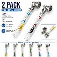 2 Pack Glass One Hitter Chillum Pipe w/ Removable Metal Bowl 2-in-1 Design picture