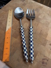 Mackenzie Childs Royal check 2 Large Service Ware Tools Salad Fork Spoon picture