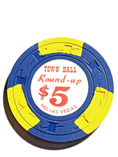 -VINTAGE NEVADA-** TOWN HALL Round-up** $5 Chip N. Las Vegas-1962 picture