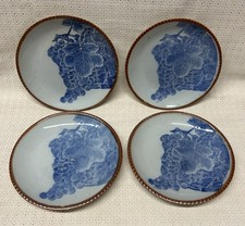 Antique VTG Japanese Blue & White Porcelain Plate Set Of 4 picture