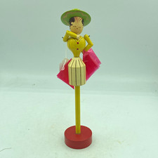 Vintage Hand-Painted Wooden Girl Figurine on Stand, Made in Japan, 11 in picture