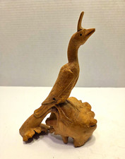 Vintage Hand Carved Wooden Heron Egret Bird Sculpture Folk Art Root Base picture