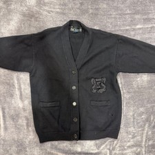 Escada Margaretha Ley Vintage Black Wool Crest Cardigan Sweater Germany Size 42 picture
