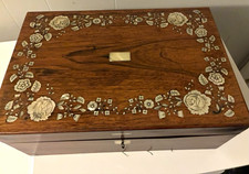 Antique 19th C. Victorian Rosewood Lap Desk, Mother of pearl-ink bottle/key picture