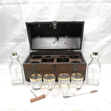Karoff Vintage Japan 12 Piece Hidden Wood Bookshelf Mini Bar Glass picture