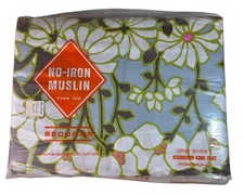 Vintage King Flat Sheet  No-Iron Muslin Floral Trim Selected Seconds Made In USA picture