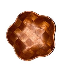 Vintage Mid Century Woven Parquet Wood Flower Shaped Chip / Serving Bowl 10in picture