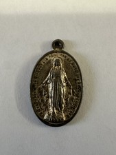 Vintage Sterling Silver 1830 Miraculous Mary Pendant Uncleaned / Unpolished picture