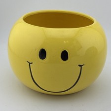 Retro Yellow Smiley Fave Ceramic Medium Bowl/Planter Candy Holder 4.5”x 6” picture