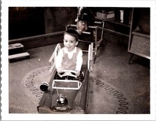 Vtg 1950s Snapshot Photo Little Boy Child in Pedal Car Polaroid Studios Print picture