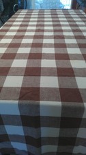 Vintage 1940s-60s Simtex Tablecloth Brown White Checkered Cotton USA 69x56 picture