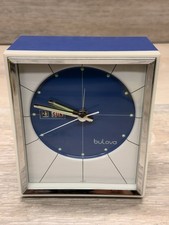 BULOVA  Mid-Cent. Alarm Clock RARE BLUE #51103 Analog Wind Up Day Date Works picture