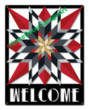 Amish Barn Quilt Metal Sign, Welcome Sixteen Star Cutout Design picture