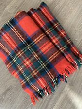 Vintage Tartan Plaid Wool Blanket Throw Fringe  52