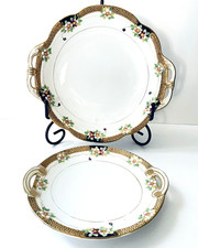 Antique China Shallow Bowls Nippon Japan Gold Trim Hand Painted Morimura Pair 2 picture