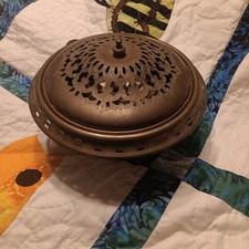 vintage antique footed incense lidded container ornate filigree dish picture