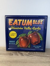 Vintage EATUM BLUE Apple Crate Label Wenatchee WA Original Framed Fruit Art AUTH picture