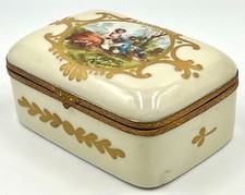 DELIGHTFUL FBS HAND PAINTED FRENCH TRINKET BOX; COURTING COUPLE; ARTIST SIGNED picture