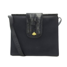BALLY Navy Croc Embossed Flap Shoulder Bag Square Shape 23cm Used (Ages 14+) picture