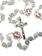 Silver Tone with Brown Enamel Bead Saint St Benedict Handmade Rosary , 23 Inch picture