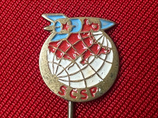Vintage Soviet USSR Space Rocket Globe Badge Pin CCCP Cosmonautics 1960s picture