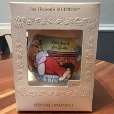 1981 Hallmark Muppets Satin Ornament Kermit Miss Piggy QX807-5 Original Box picture