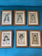 Chris Jefferson Set of 6 Vintage Mid Century Native American Child W/Frames picture