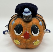 Vintage Ceramic Painted Pumpkin With Spider on Head Halloween 1986 Dona’s Mold picture