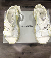 Balenciaga White Open Toe Slip-On Sandals Hook & Loop Strap Logo US 10 picture