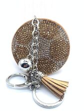 Bling football Ball Keychain Glitter Golden Tassel Silver Chain Accessory picture