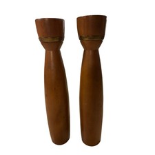 1960s VTG Wood Brass Salt Pepper Shaker Mill Set Brown MCM Tapered 11in. *Read** picture